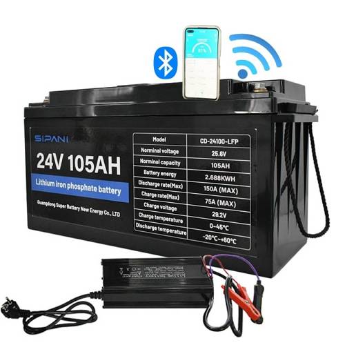 SIPANI 24V 105Ah + ΦΟΡΤΙΣΤΗΣ LiFePO4 15A